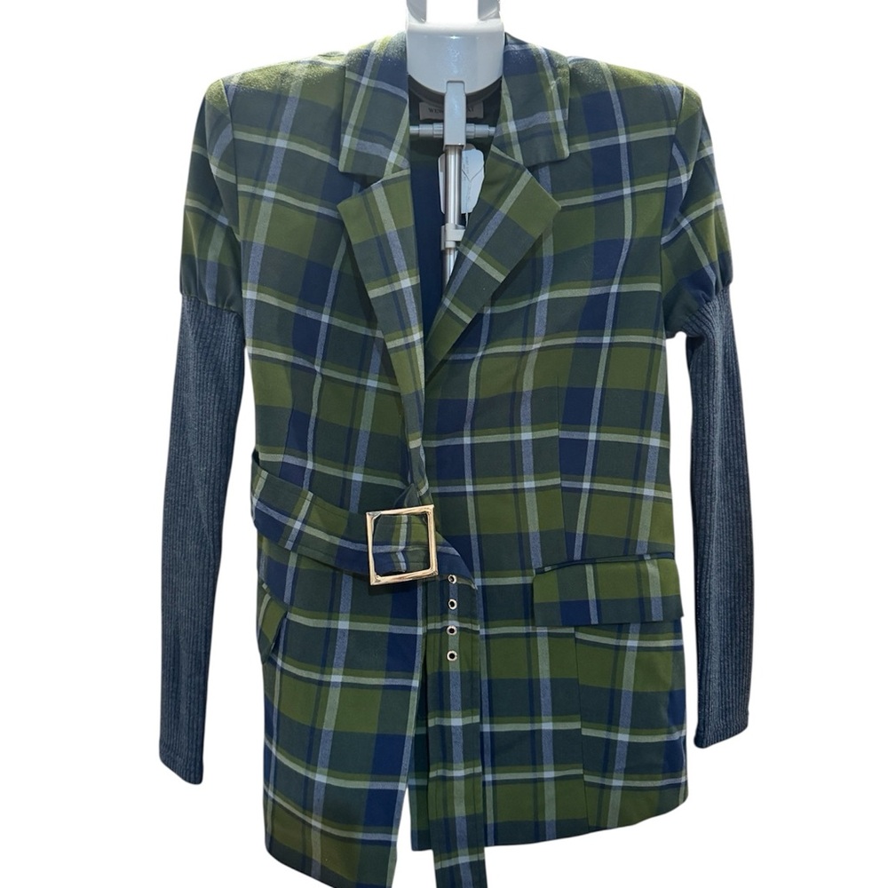 WeWoreWhat Green and Blue Plaid Blazer